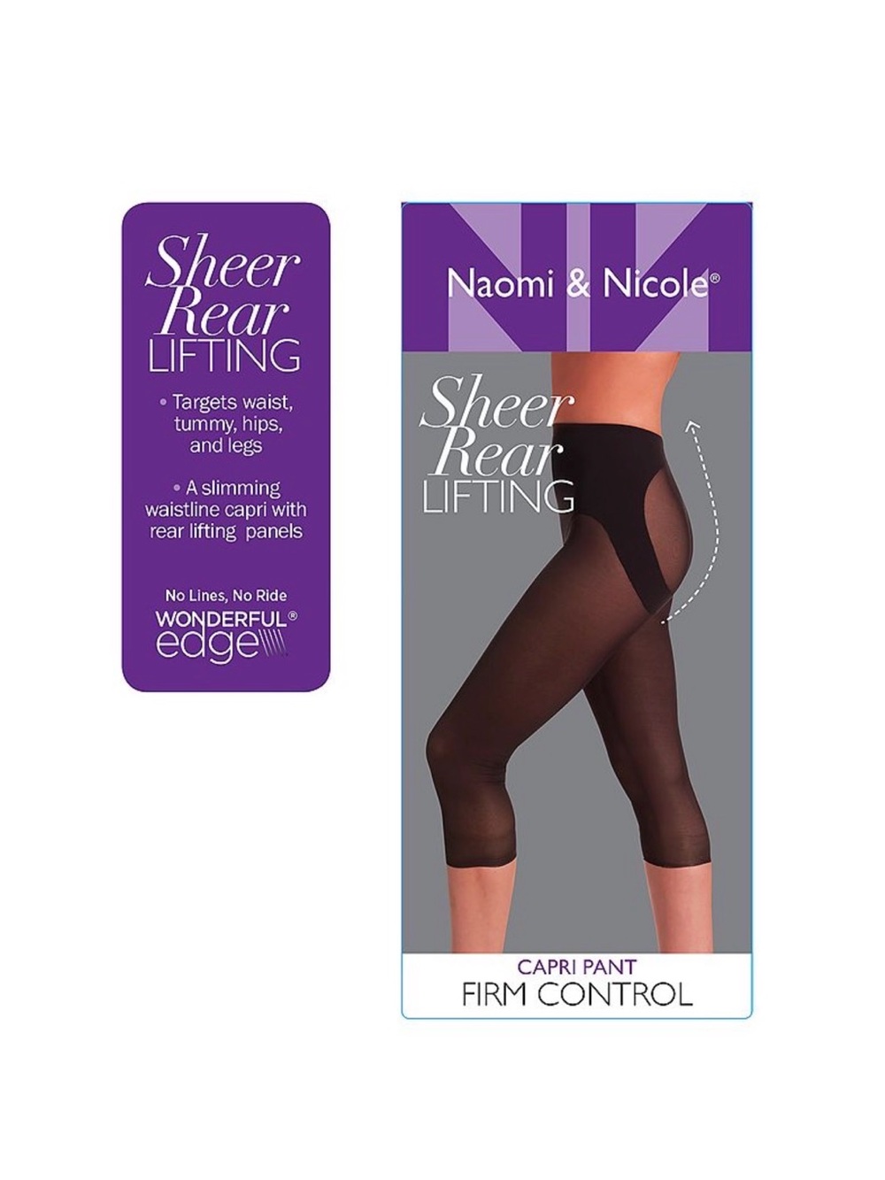 Naomi and Nicole |. Sheer Rear Lifting Firm Control Capri | Large | NWT